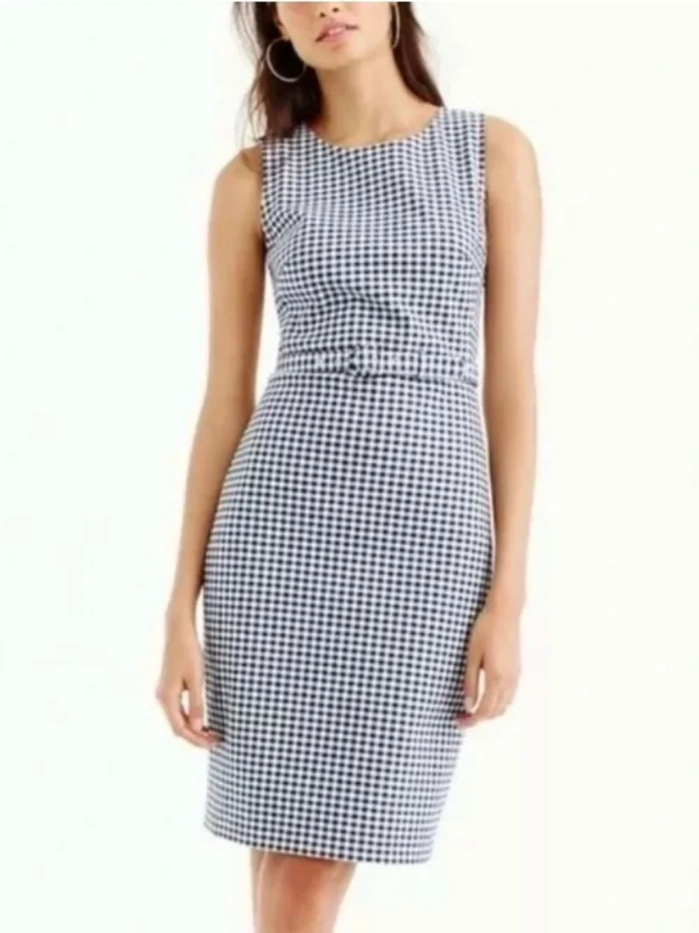 J. Crew Blue & White Gingham Matching Belt Sleeveless Classic Sheath Midi Dress